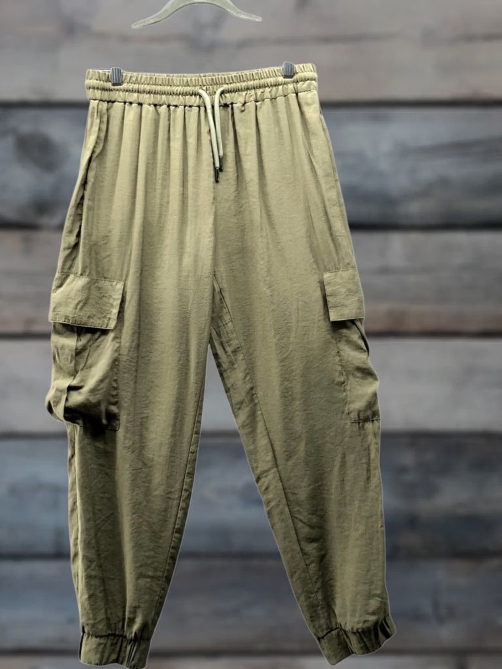 Zara Olive Green Cargo Joggers Drawstring Lounge Pants sz Large
